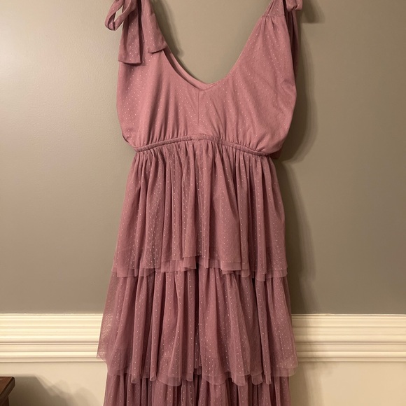 In Loom Dusty Purple Mauve Layered Midi Dress - Picture 5 of 13